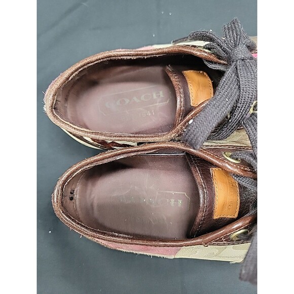 Signature Coach Dawnell Patchwork Leather Suede Lace Up Sneakers Size 7.5M Brown - Picture 8 of 13